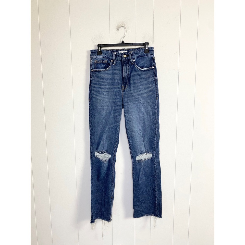 Good American Sz 2/26‎  Good Boy Straight Super High Rise Distressed Jeans Blue